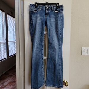 Aéropostale Y2K Low Rise Bootcut Distressed Jeans 9/10 Long Embroidered Pocket